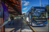 pessoa embarca em ônibus elétrico