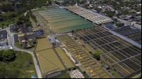 imagem de estação de tratamento de água, com reservatórios de água limpa cercados de natureza