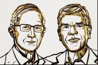 William D. Nordhaus e Paul M. Romer em ilustração de Niklas Elmehed (imagem: Nobel Assembly/Divulgação)