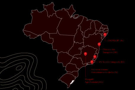 Mapa dos 5 selecionados para a segunda fase da Aceleradora de Negócios Florestais