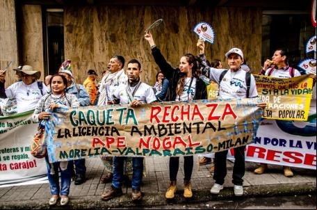 Manifestação contra o projeto petrolífero El Nogal, em Caquetá, Colômbia (foto: cedida por CVA via Facebook)
