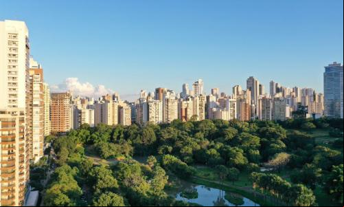 foto de grande parque urbano cercado de prédios